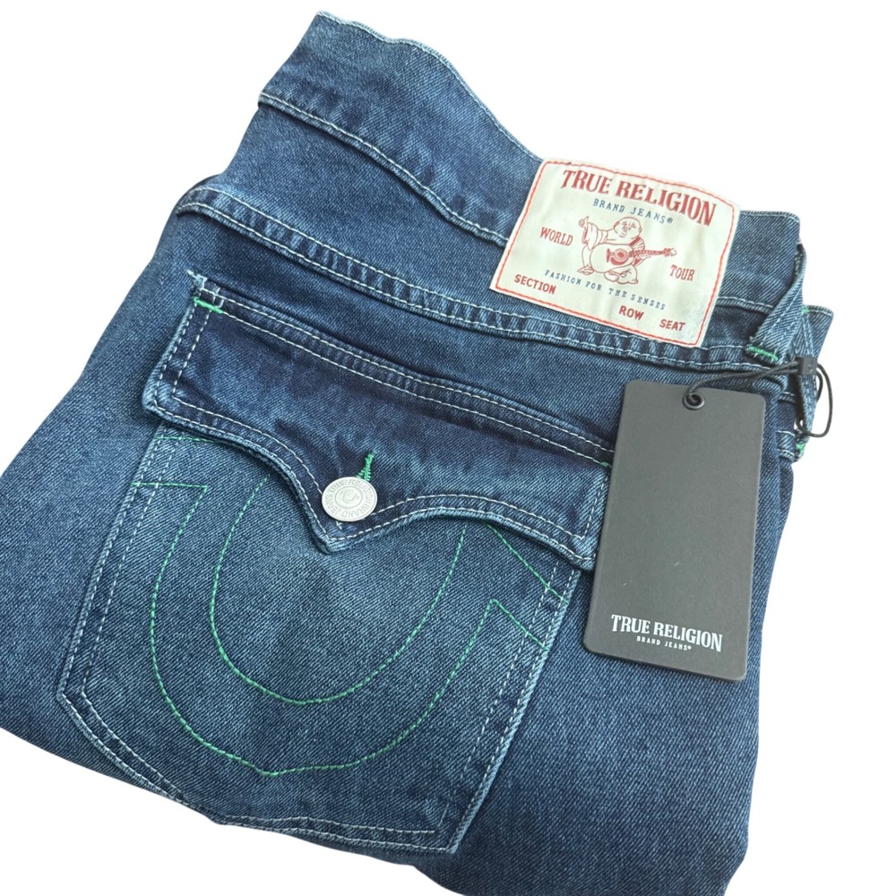 True‎ Religion Ricky Relaxed Sn Flap Dark Wash Straight Jeans Mens Size 38x34